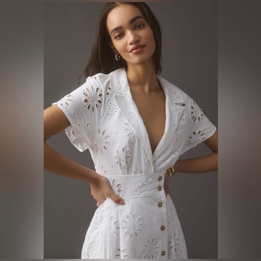 Anthropologie Eyelet Shirt Midi Dress, SMALL NWOT - Picture 7 of 10